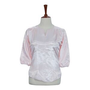 Womens Silky Blouse Pink 3/4 Sleeve V-Neck Lightweight Relaxed Casual Top Large
